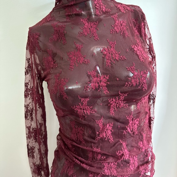 FREE PEOPLE sheer shirt in burgundy.  Medium - Picture 9 of 10